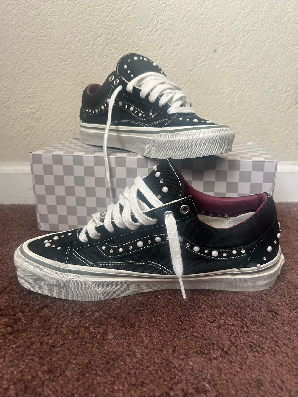 Black Studded Low-Top Sneakers - Women's